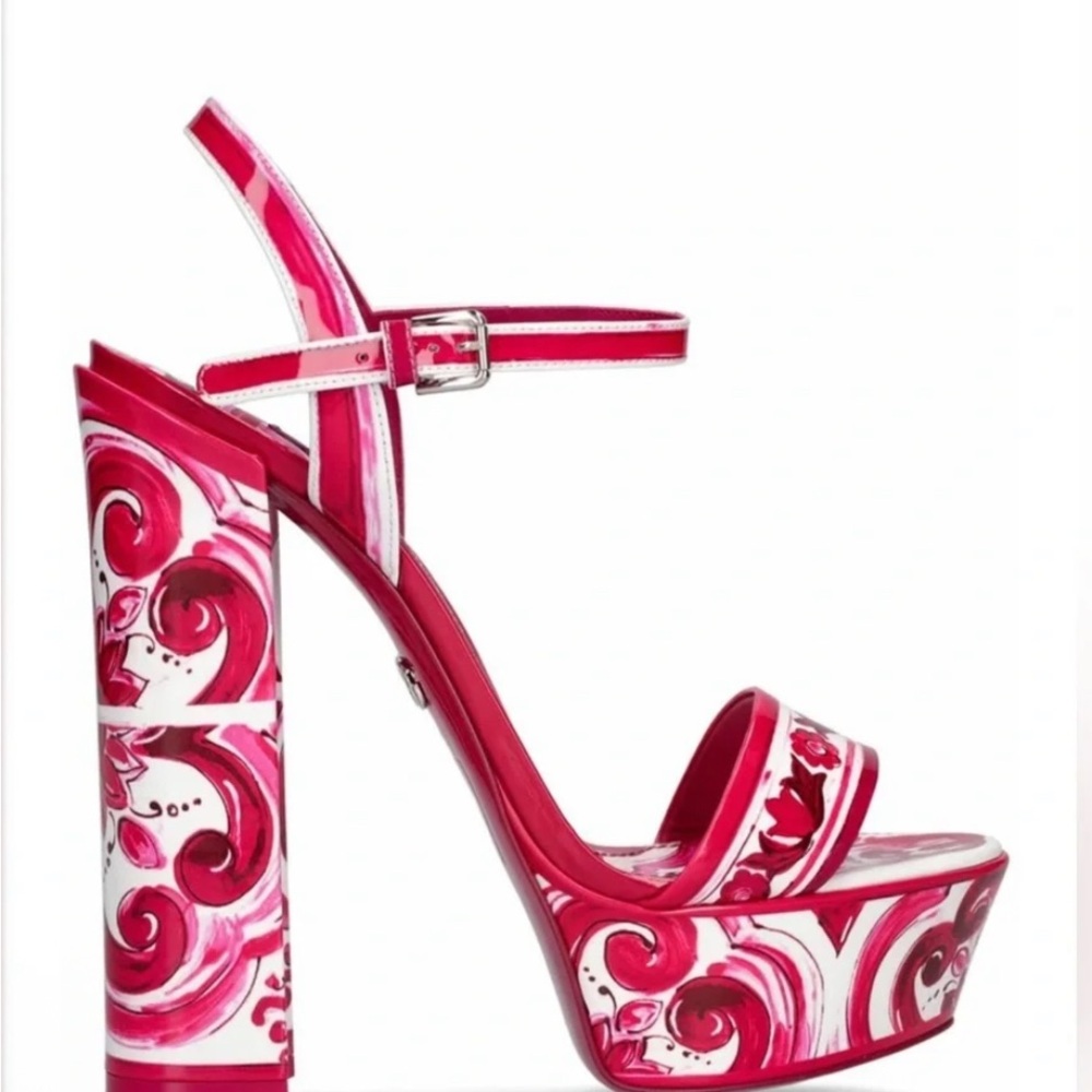 Dolce and Gabbana Pink/Red Platform Ankle-Strap Sandal